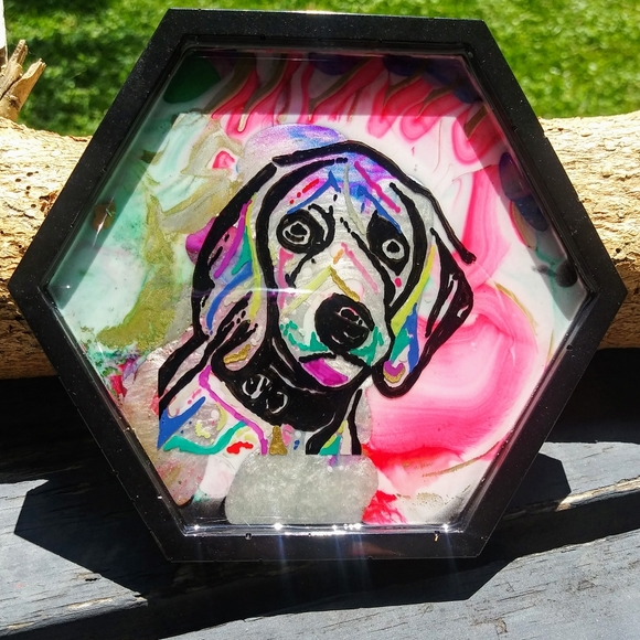 Hand Drawn Artisan Dog Coaster Epoxy Resin - Picture 2 of 11